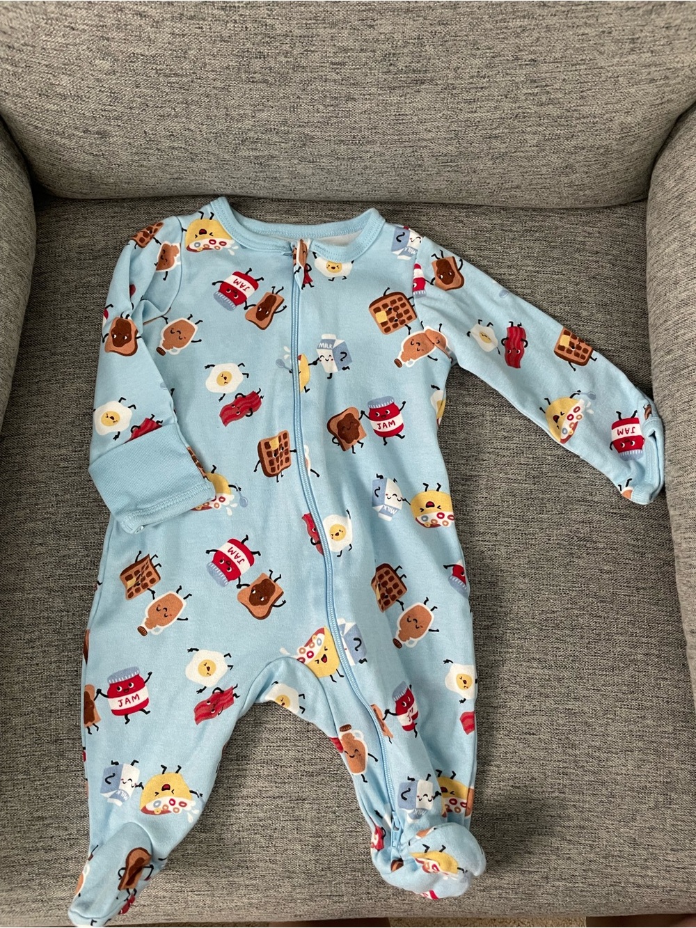 wonder nation Light Blue Footed One-Piece Pajamas with Breakfast Print